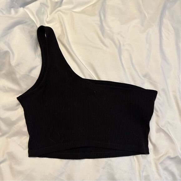 Black one shoulder tank crop top - Picture 5 of 5